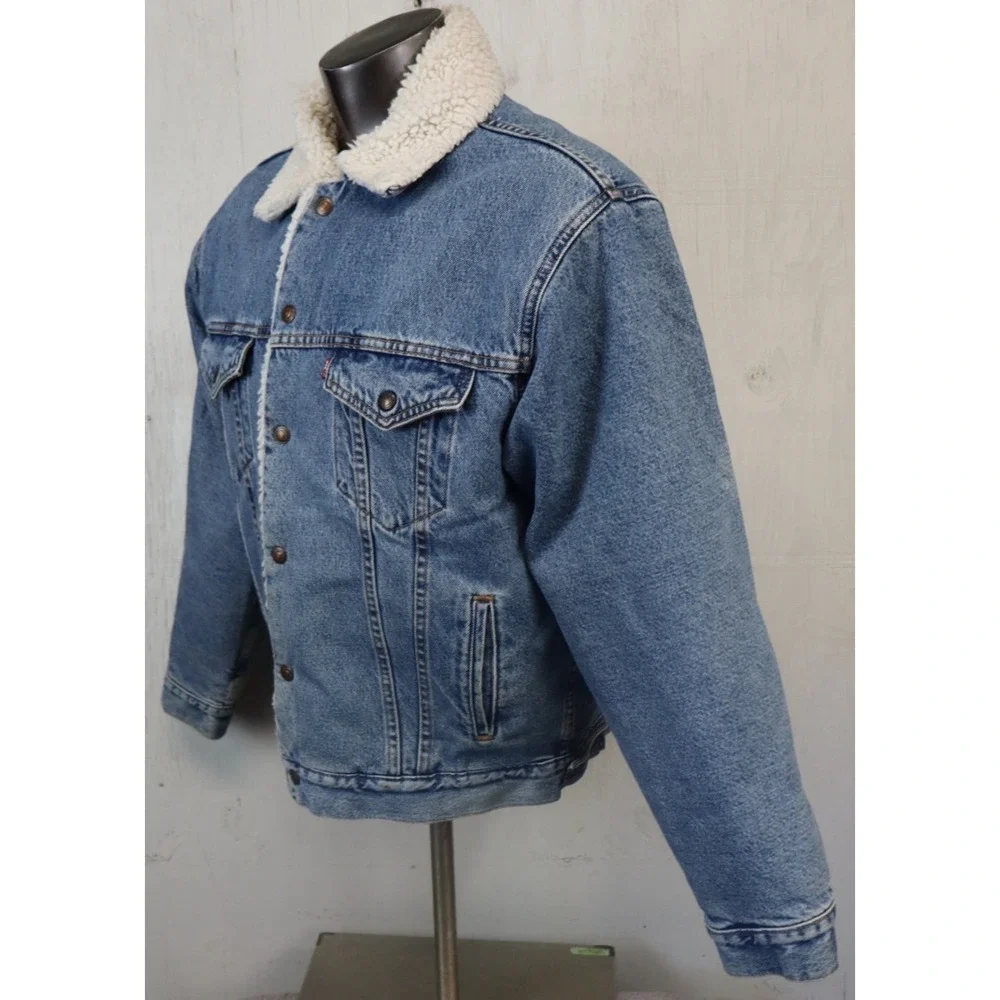 Vintage Levis Trucker Jacket Mens M Medium Blue Denim Sherpa Lined Made USA 90s